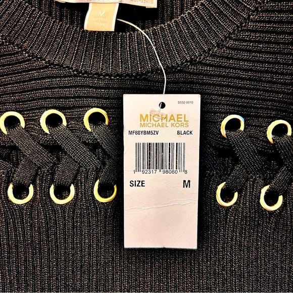 MICHAEL KORS black chunky knit sweater dress long sleeves gold hardware medium - Picture 6 of 6